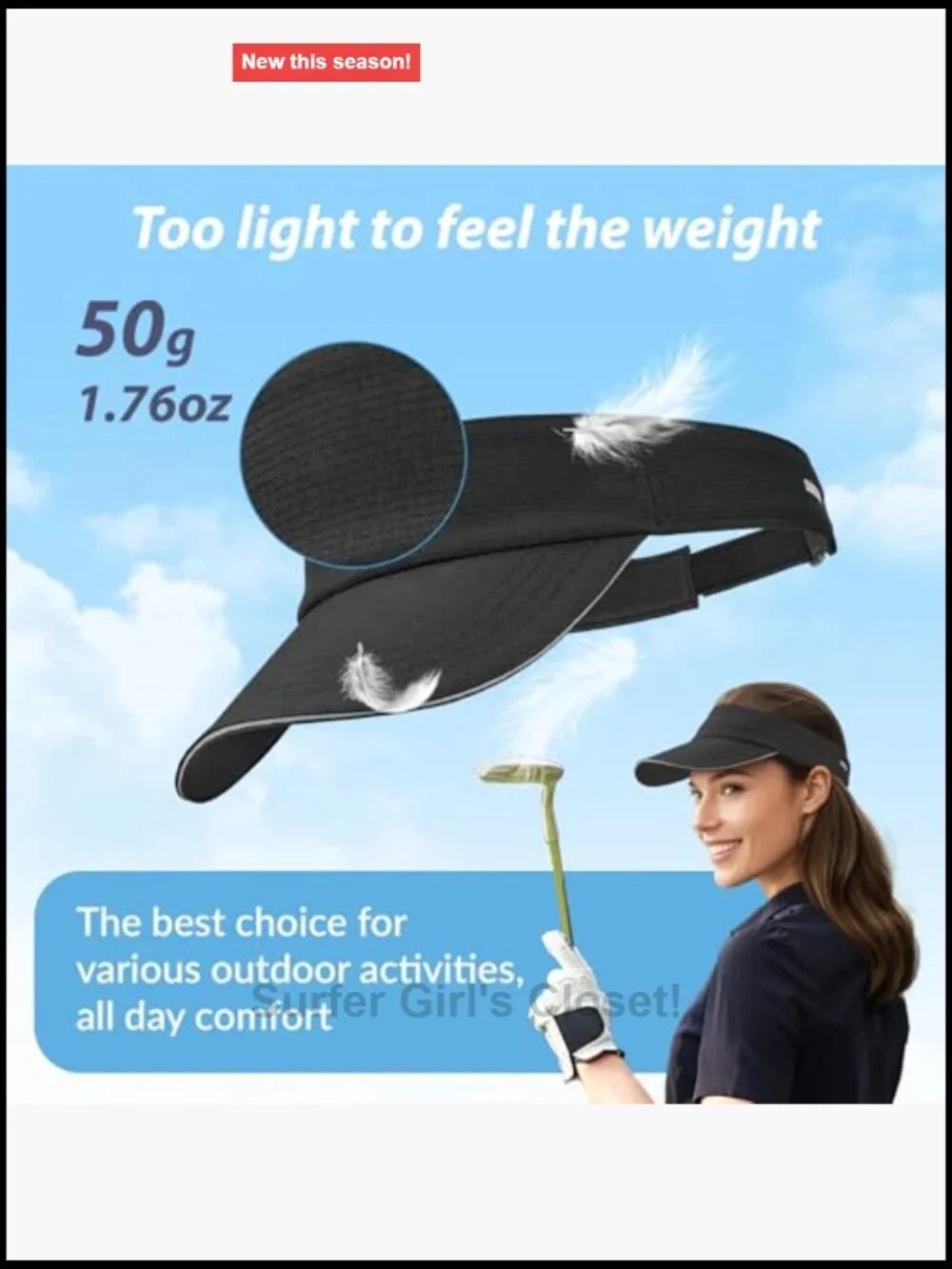 Lightweight Performance Sun Visor, UPF 50+, Adjustable Fit, Moisture Wicking